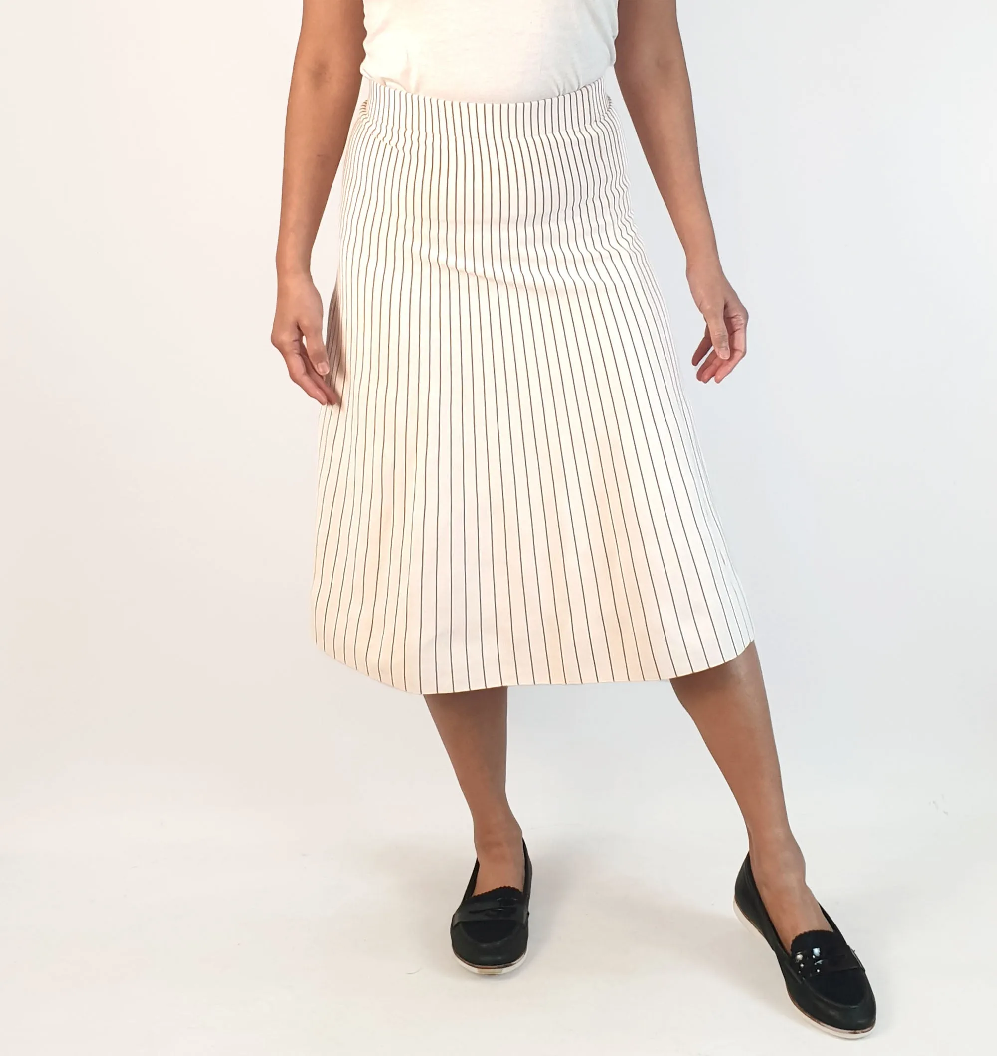 Elka Collective white and brown striped midi skirt size 10