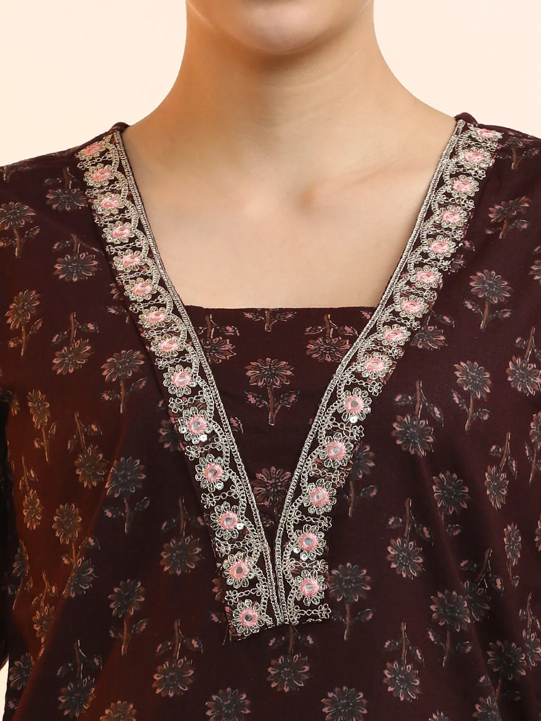 Embroidered Pure Cotton Floral Kurta Sets With Dupatta