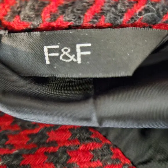 F &amp; F Vintage-Style Red Black Wool Blend Houndstooth Slim Slim Pencil Skirt 8