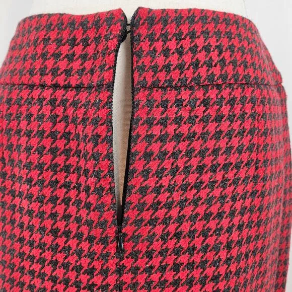 F &amp; F Vintage-Style Red Black Wool Blend Houndstooth Slim Slim Pencil Skirt 8