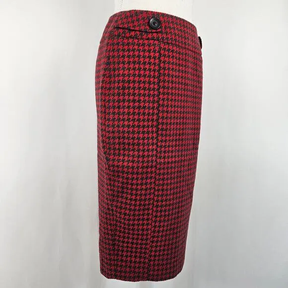 F &amp; F Vintage-Style Red Black Wool Blend Houndstooth Slim Slim Pencil Skirt 8