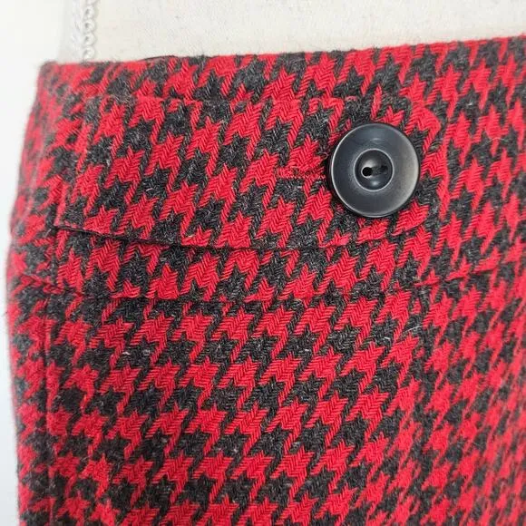 F &amp; F Vintage-Style Red Black Wool Blend Houndstooth Slim Slim Pencil Skirt 8