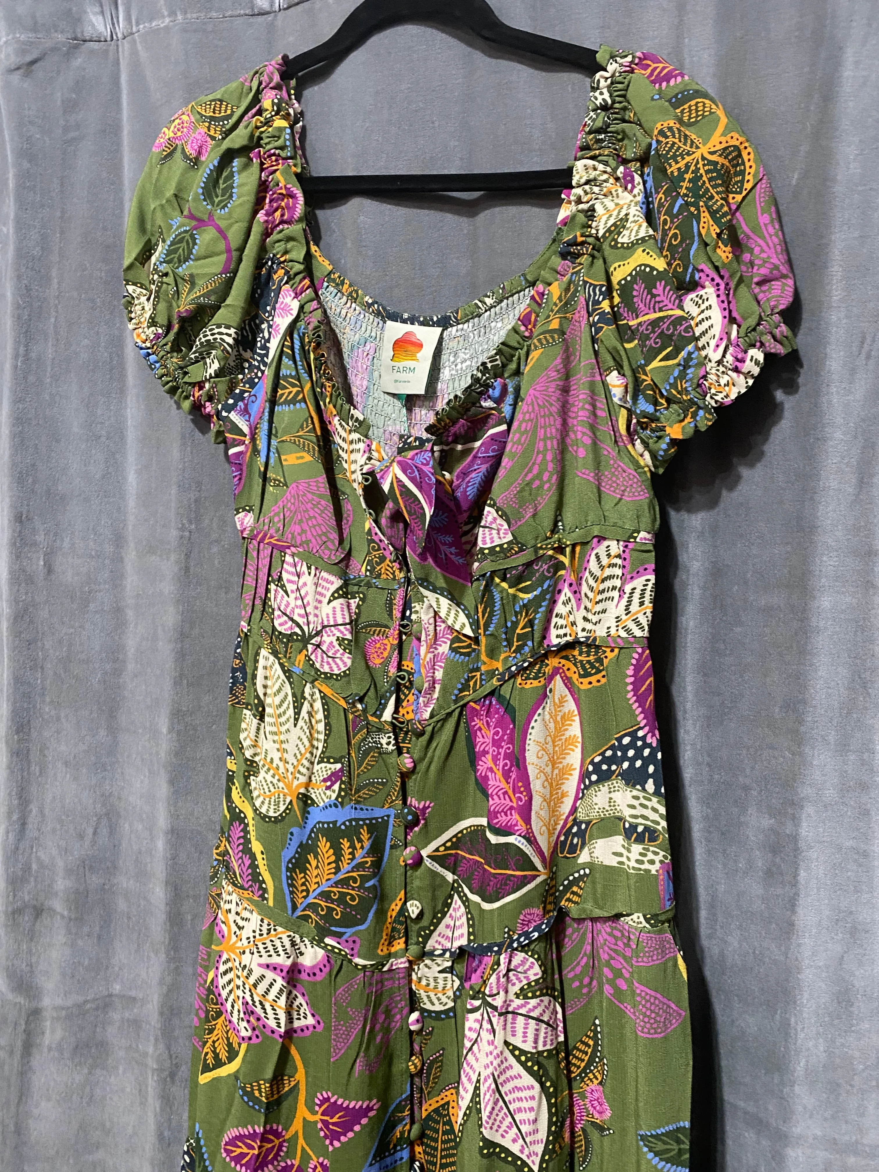 FARM RIO Dark GReen 'Wild Jungle green Midi Creset Dress'