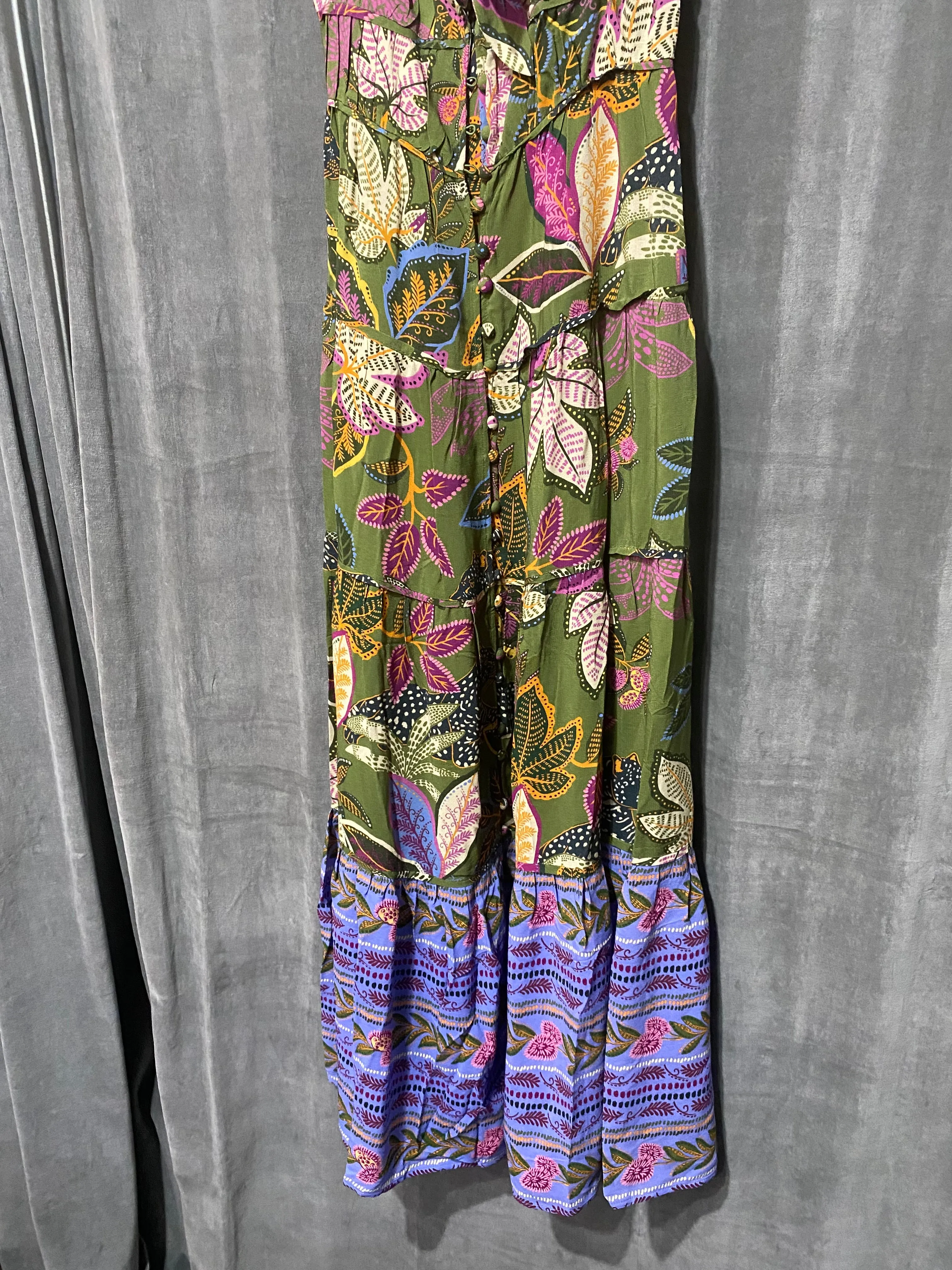 FARM RIO Dark GReen 'Wild Jungle green Midi Creset Dress'