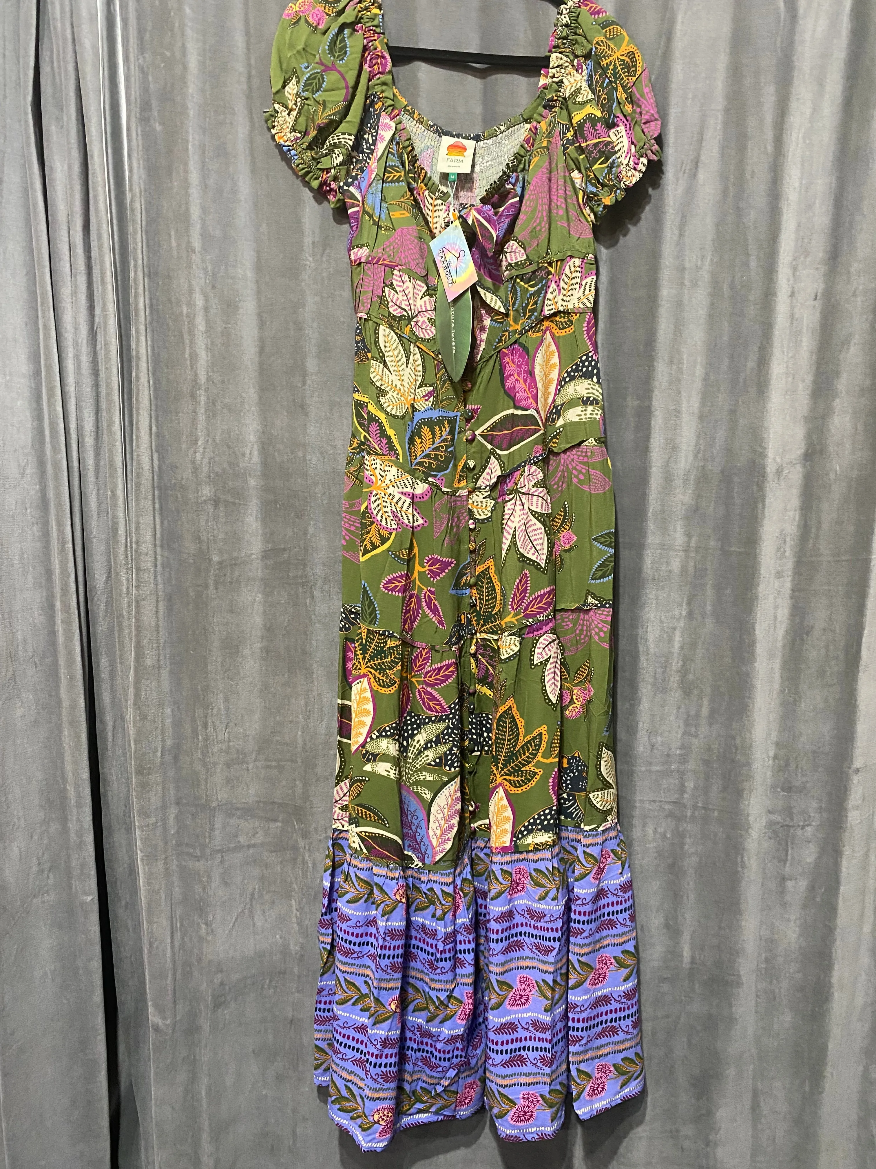 FARM RIO Dark GReen 'Wild Jungle green Midi Creset Dress'