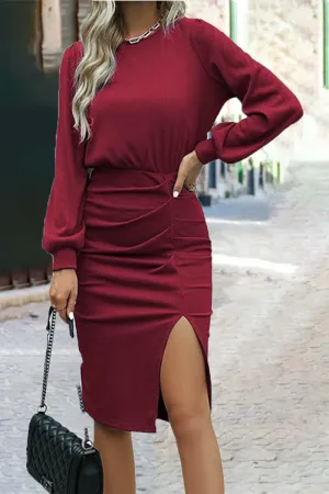 Fashion Solid O Neck One Step Skirt Dresses(6 colors)