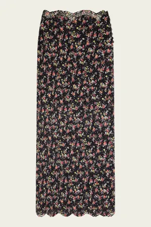 Floral-Print Midi Skirt in Black Multi