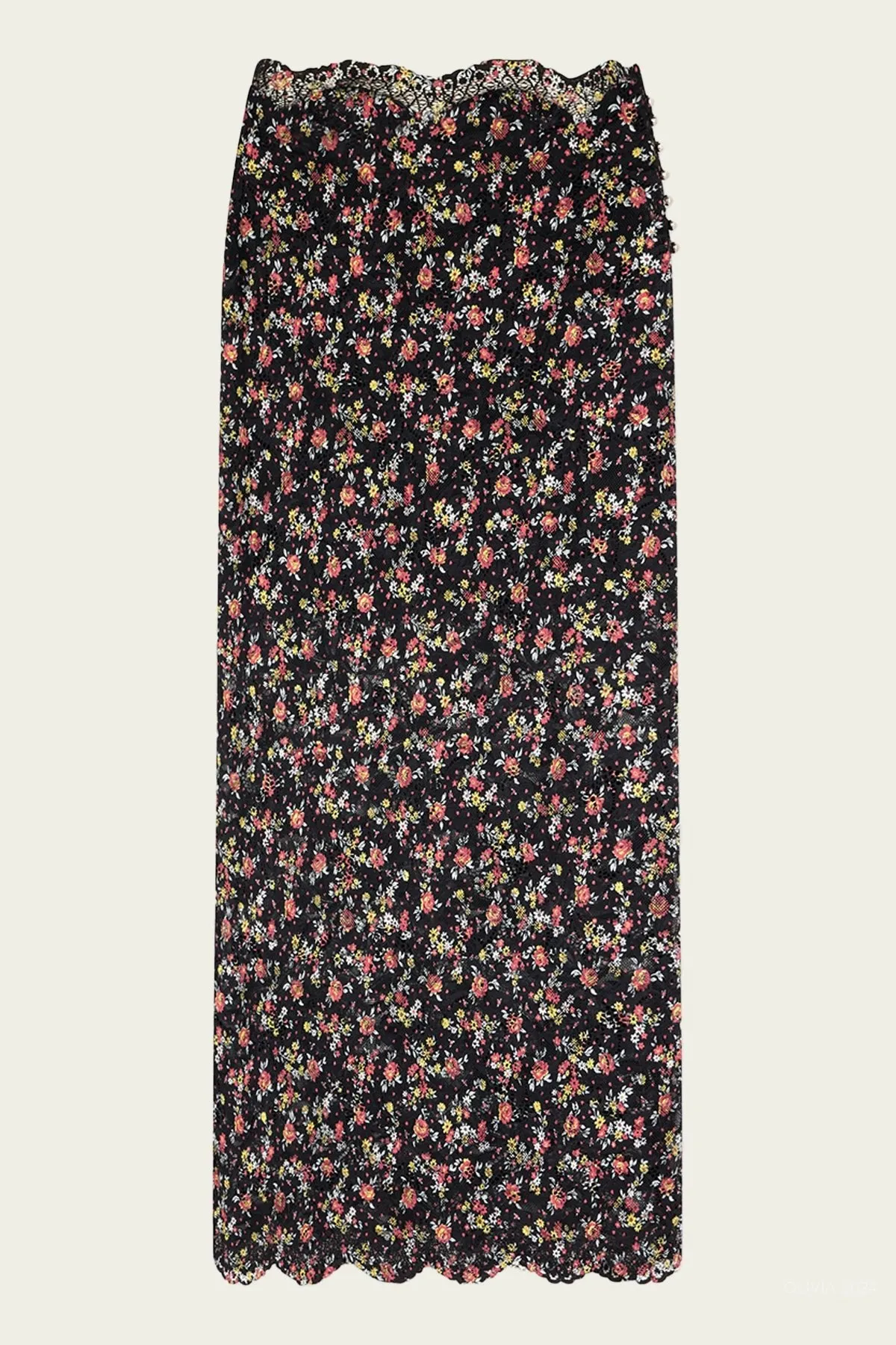 Floral-Print Midi Skirt in Black Multi