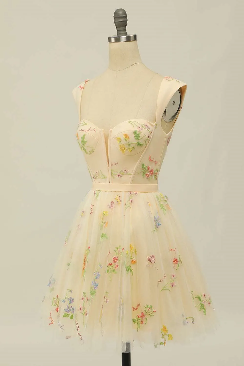 Floral Print Sweetheart A-Line Tulle Short Party Dress Homecoming Dresses OK1849