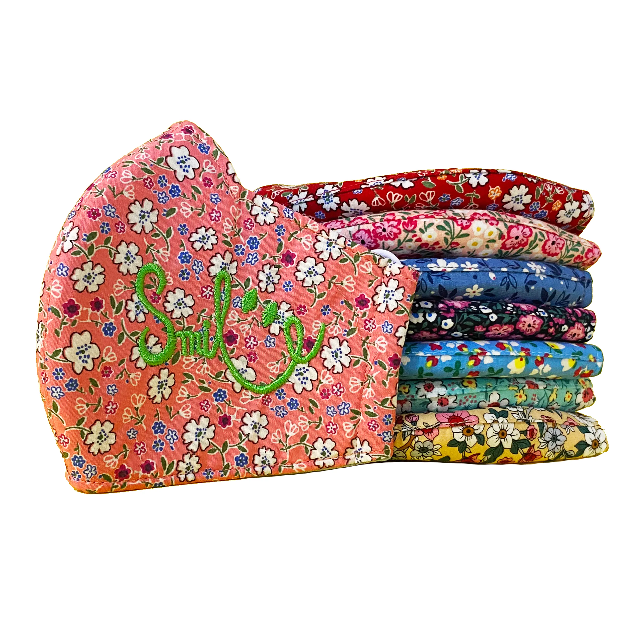 Floral "Smile" Embroidered Soft Cotton Fabric Contour Face Mask