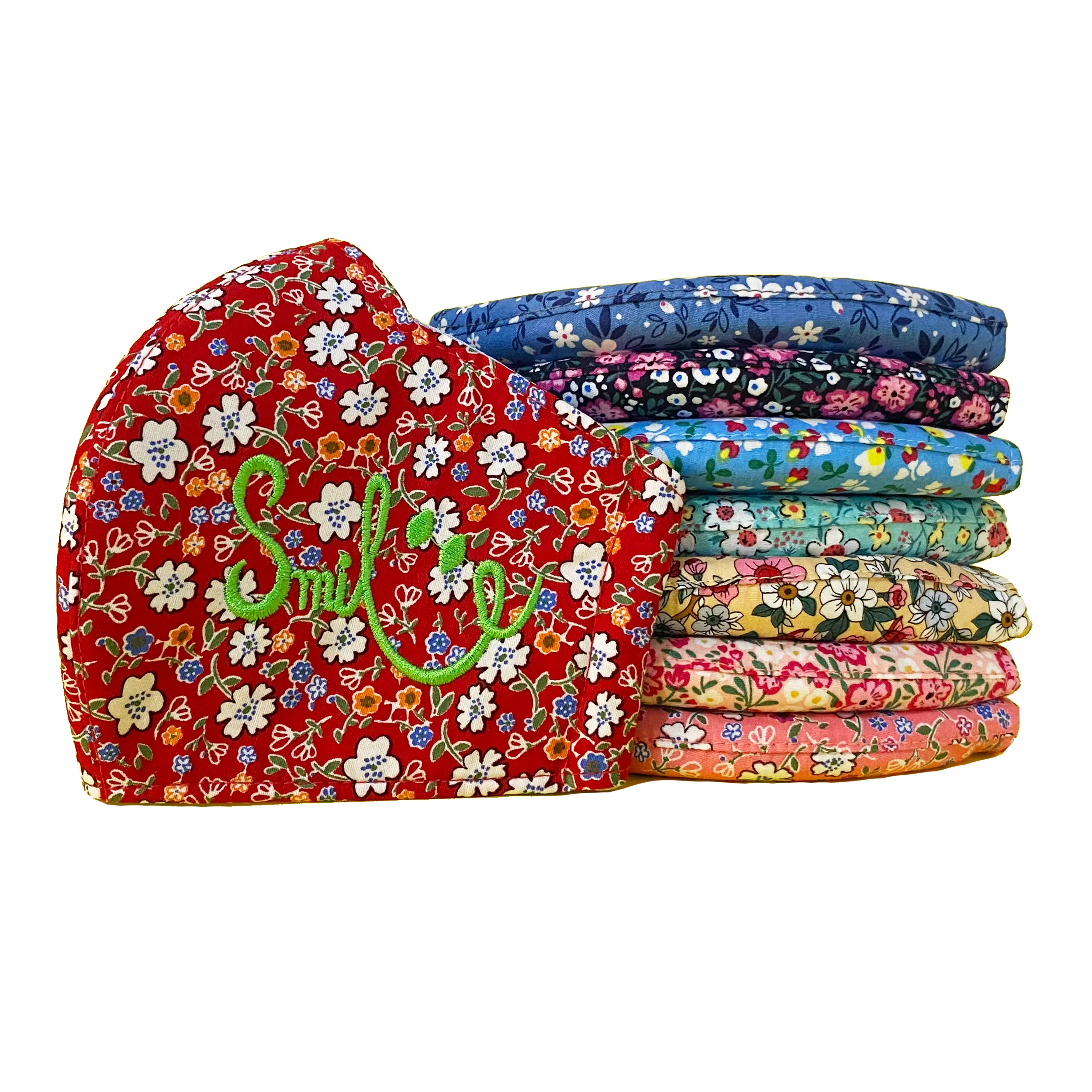 Floral "Smile" Embroidered Soft Cotton Fabric Contour Face Mask