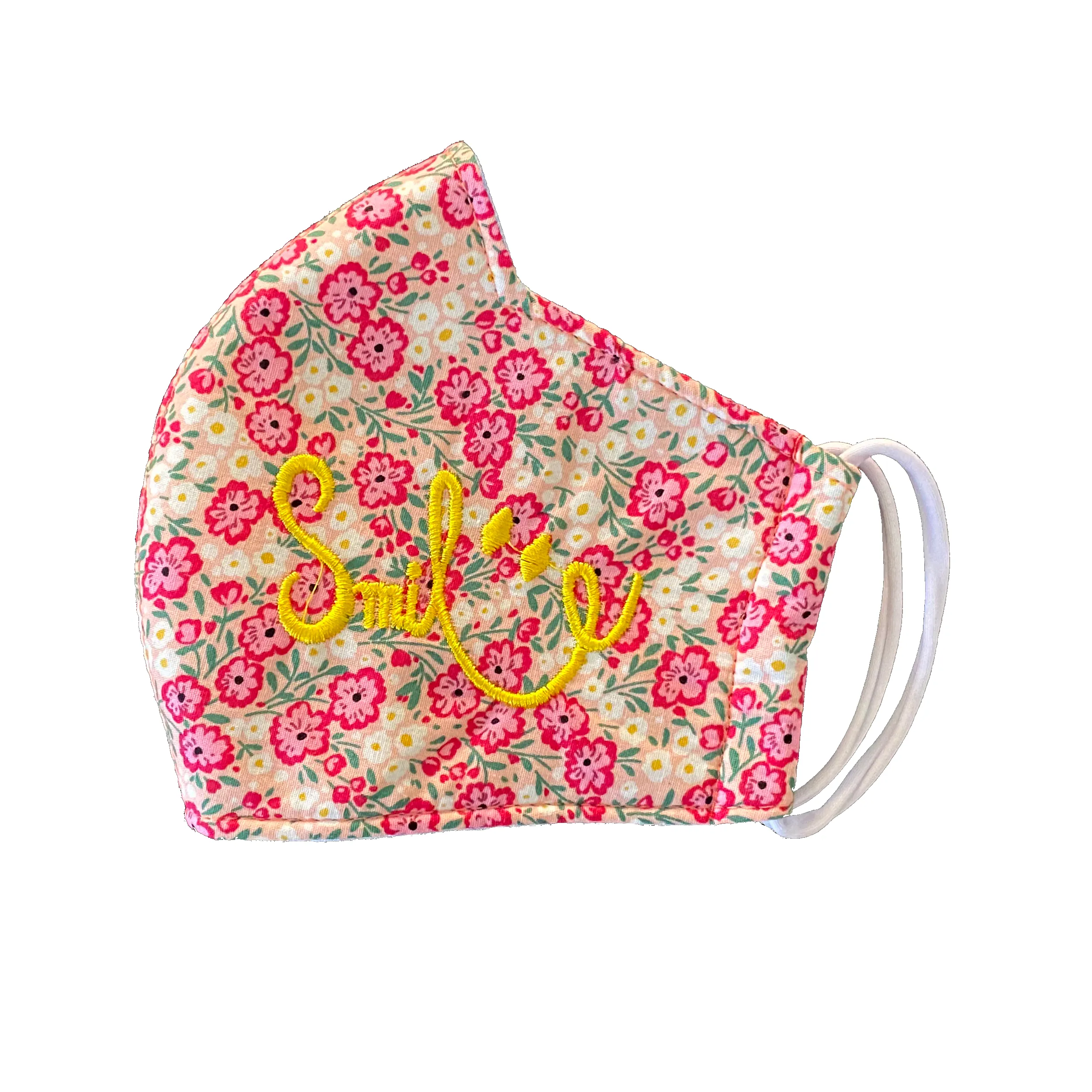 Floral "Smile" Embroidered Soft Cotton Fabric Contour Face Mask