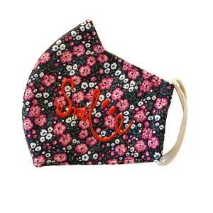 Floral "Smile" Embroidered Soft Cotton Fabric Contour Face Mask