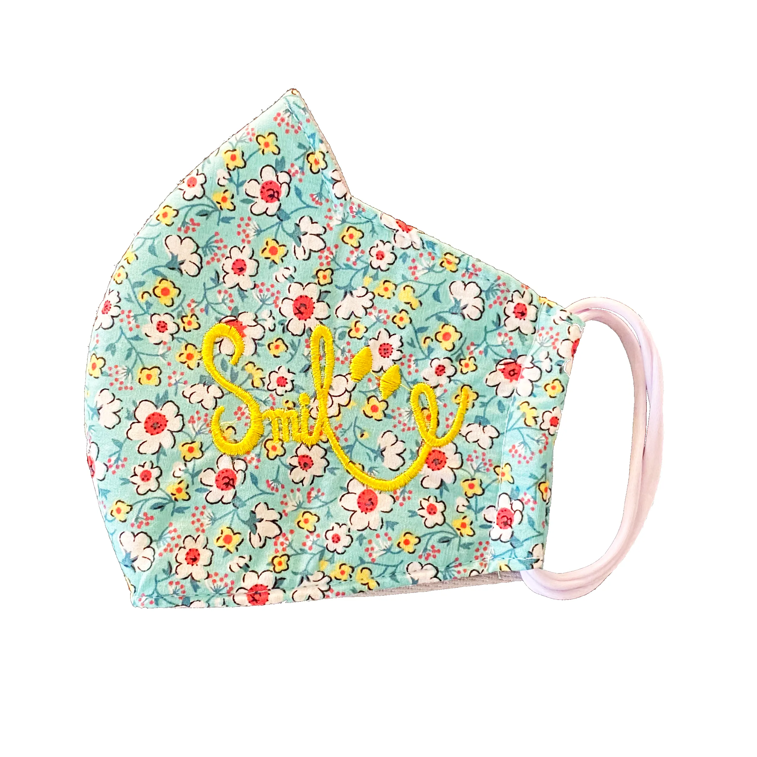 Floral "Smile" Embroidered Soft Cotton Fabric Contour Face Mask