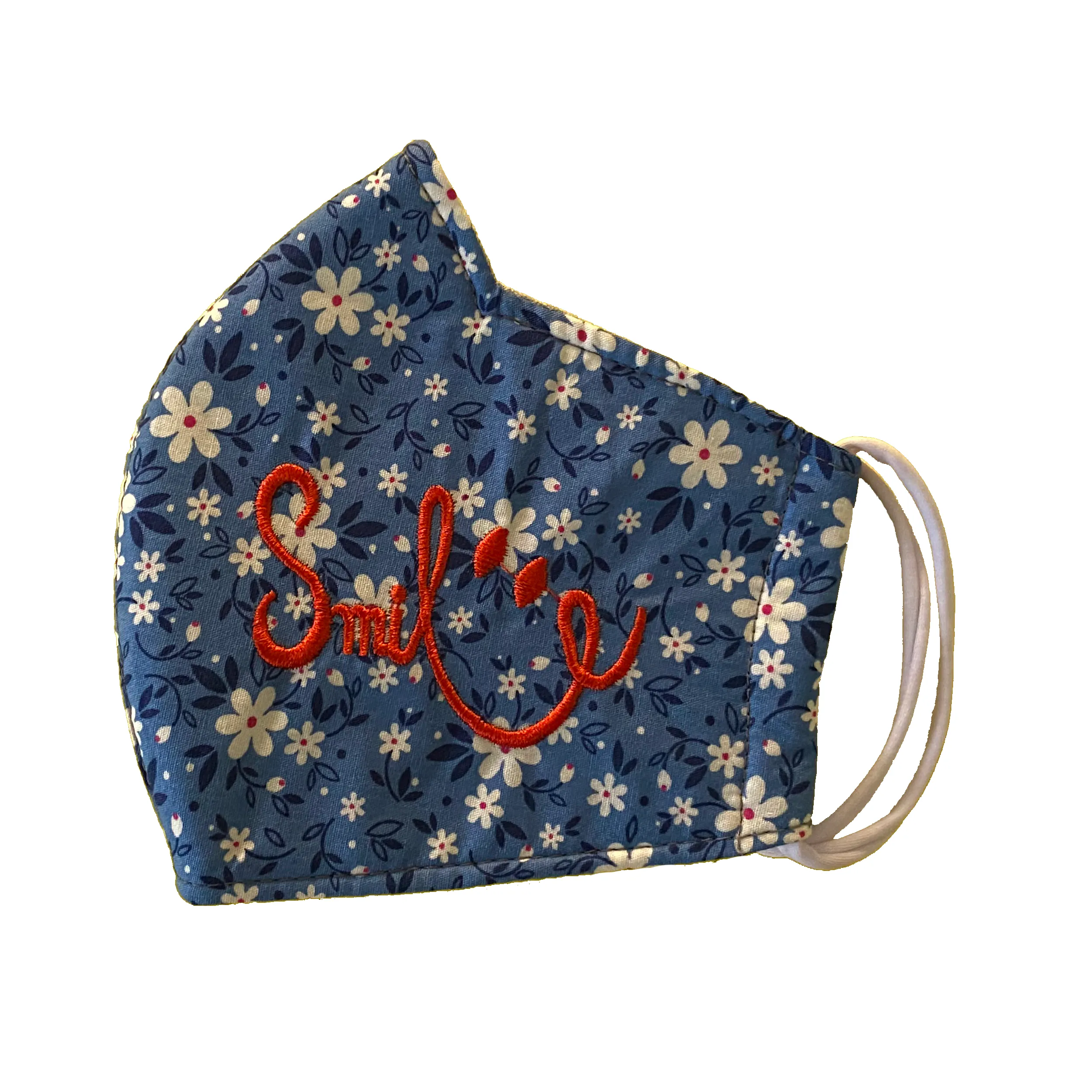 Floral "Smile" Embroidered Soft Cotton Fabric Contour Face Mask