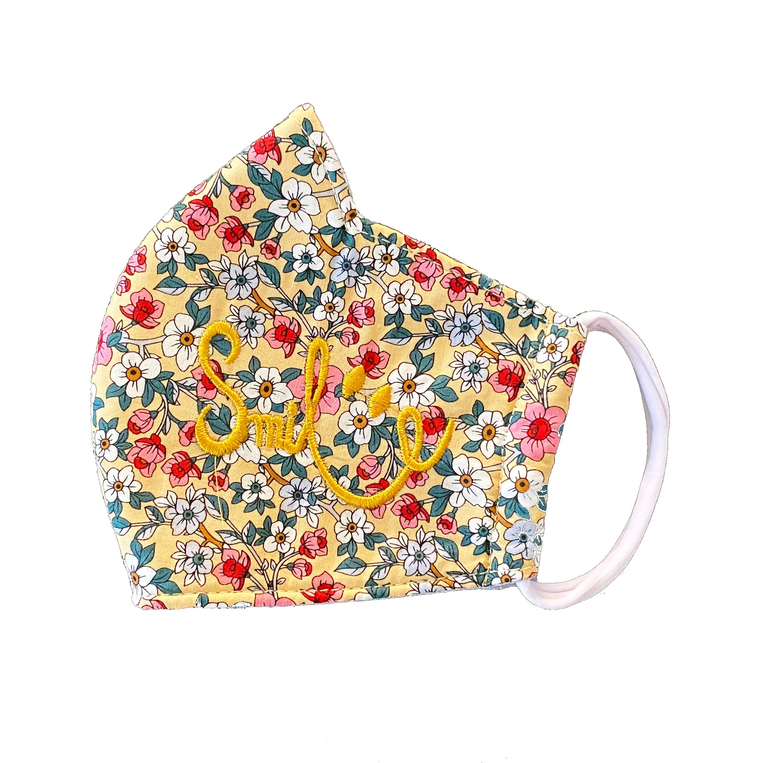 Floral "Smile" Embroidered Soft Cotton Fabric Contour Face Mask