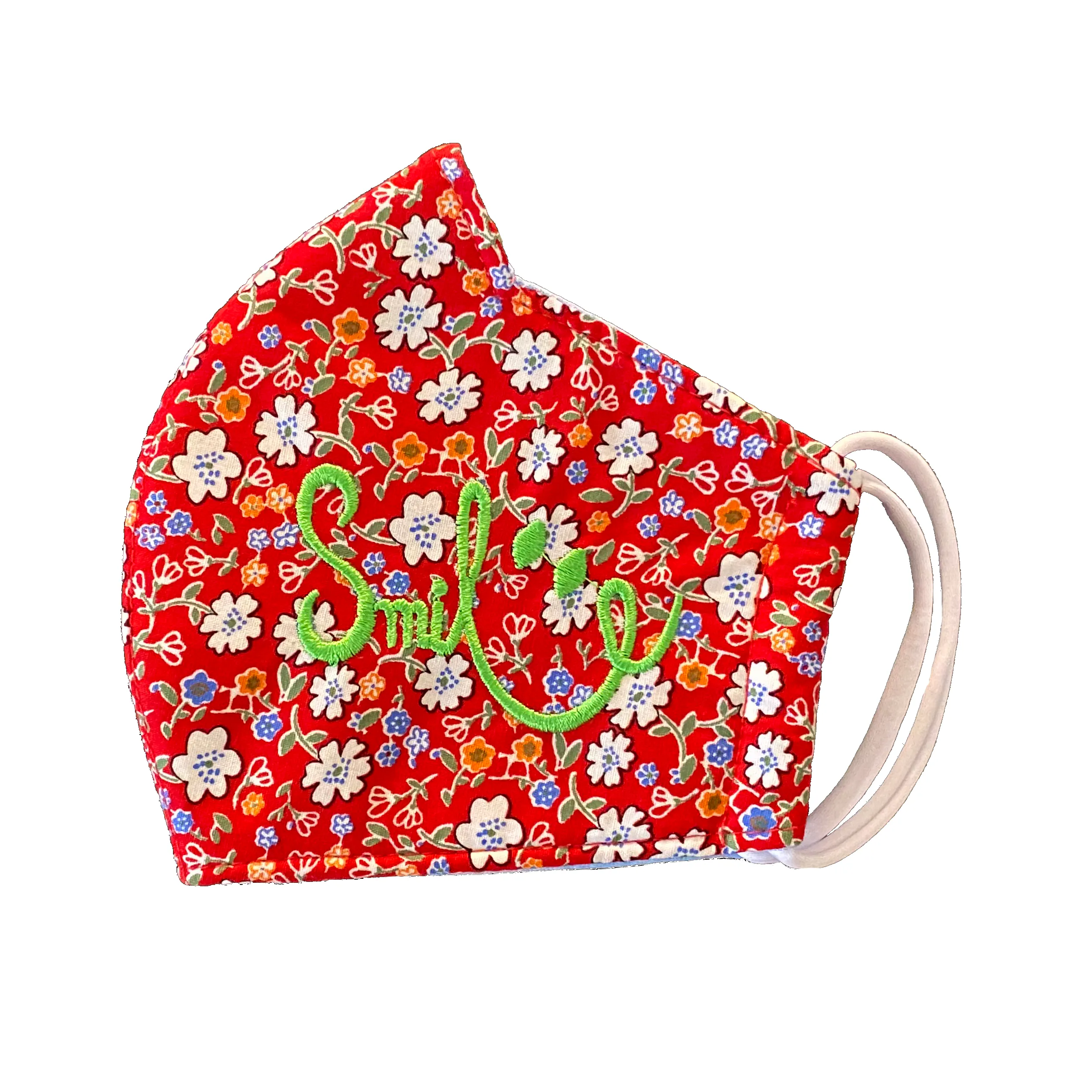Floral "Smile" Embroidered Soft Cotton Fabric Contour Face Mask