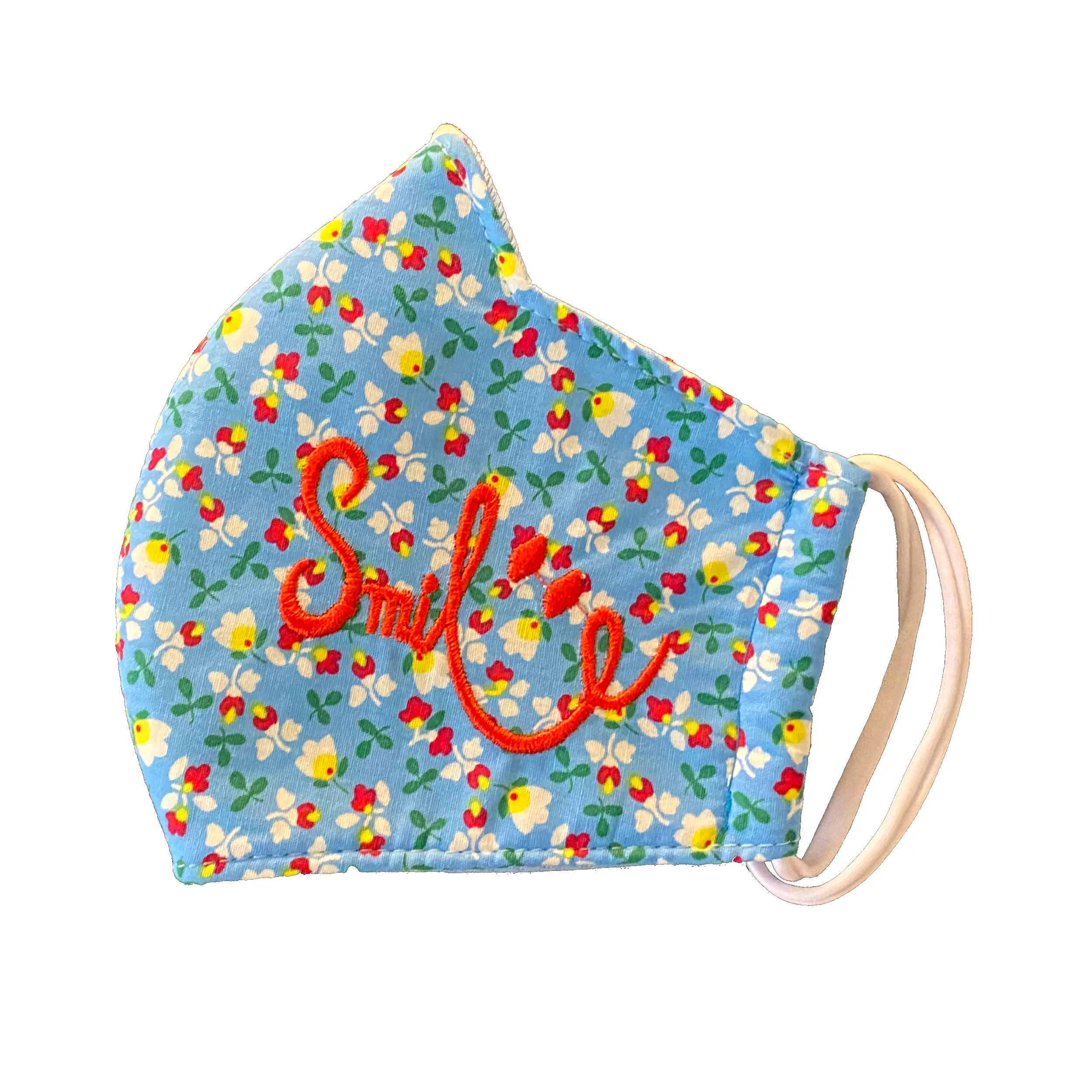 Floral "Smile" Embroidered Soft Cotton Fabric Contour Face Mask