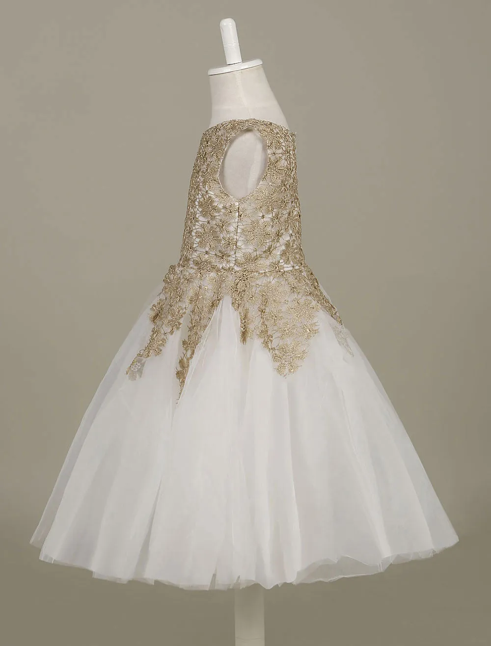 flower girl dress Lace Light Gold Tutu Dress Sleeveless A-line Short Toddler'S Pageant Dress