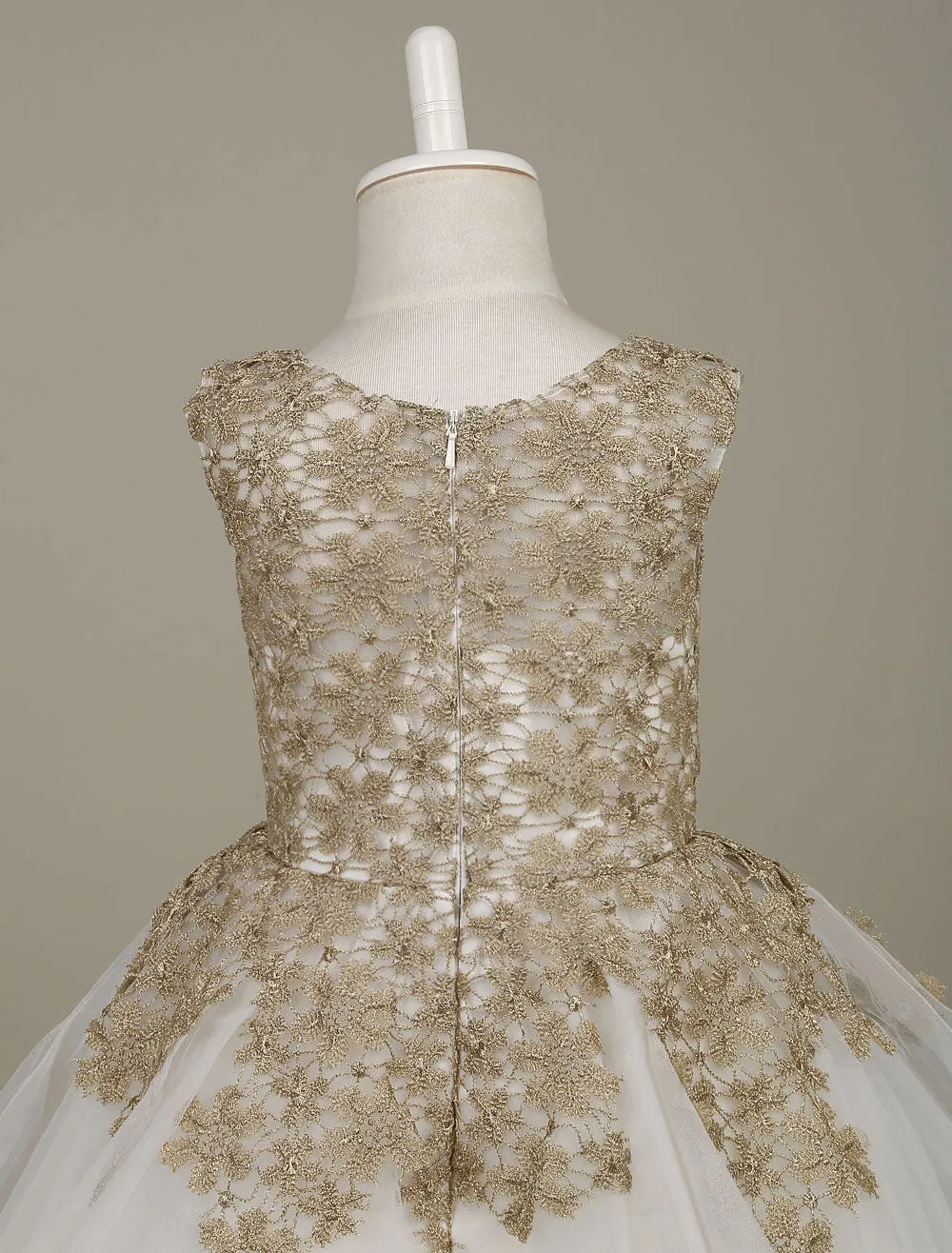 flower girl dress Lace Light Gold Tutu Dress Sleeveless A-line Short Toddler'S Pageant Dress