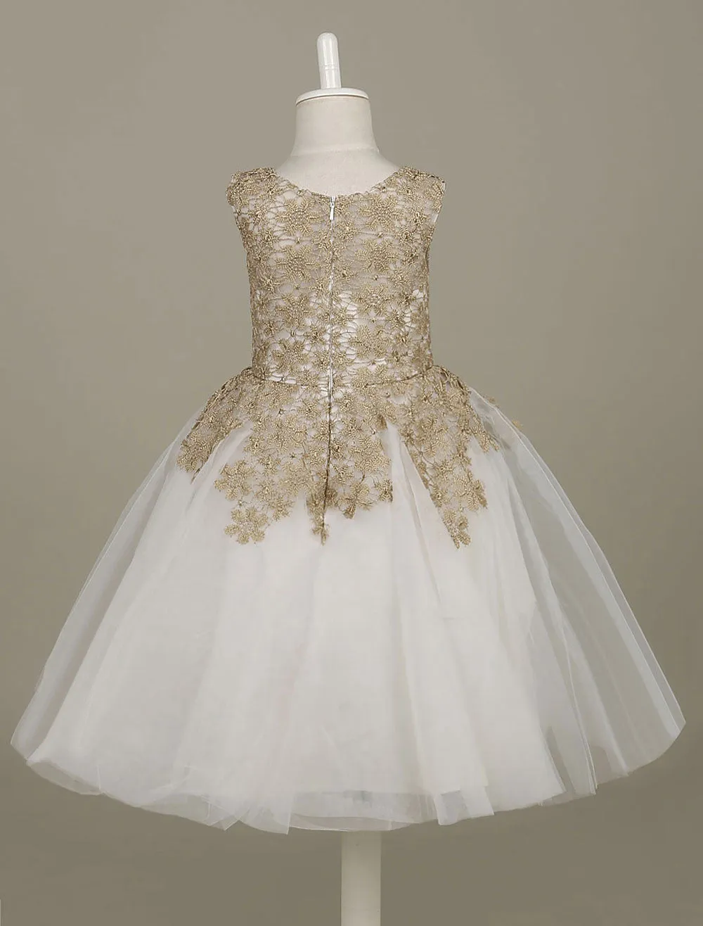 flower girl dress Lace Light Gold Tutu Dress Sleeveless A-line Short Toddler'S Pageant Dress