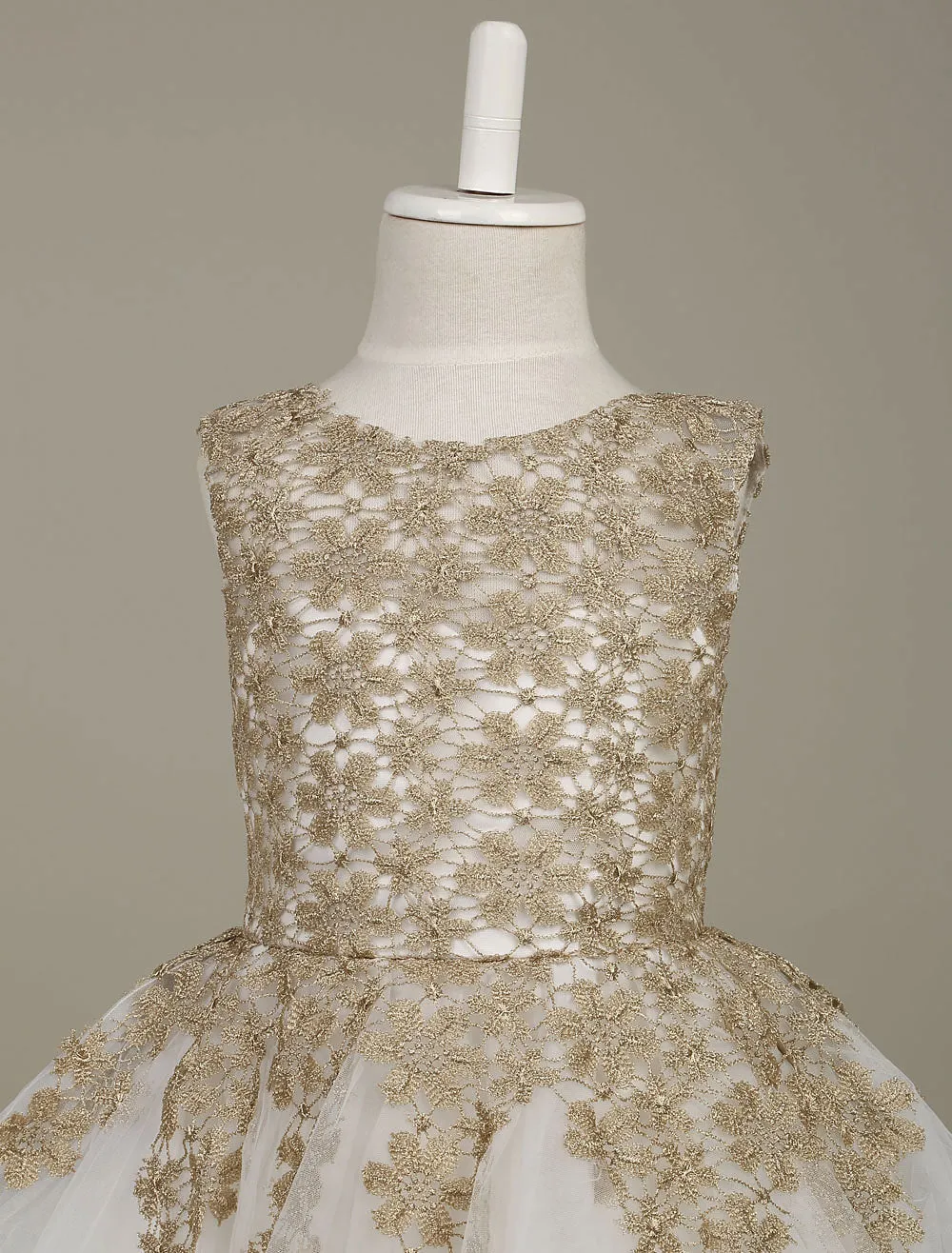 flower girl dress Lace Light Gold Tutu Dress Sleeveless A-line Short Toddler'S Pageant Dress