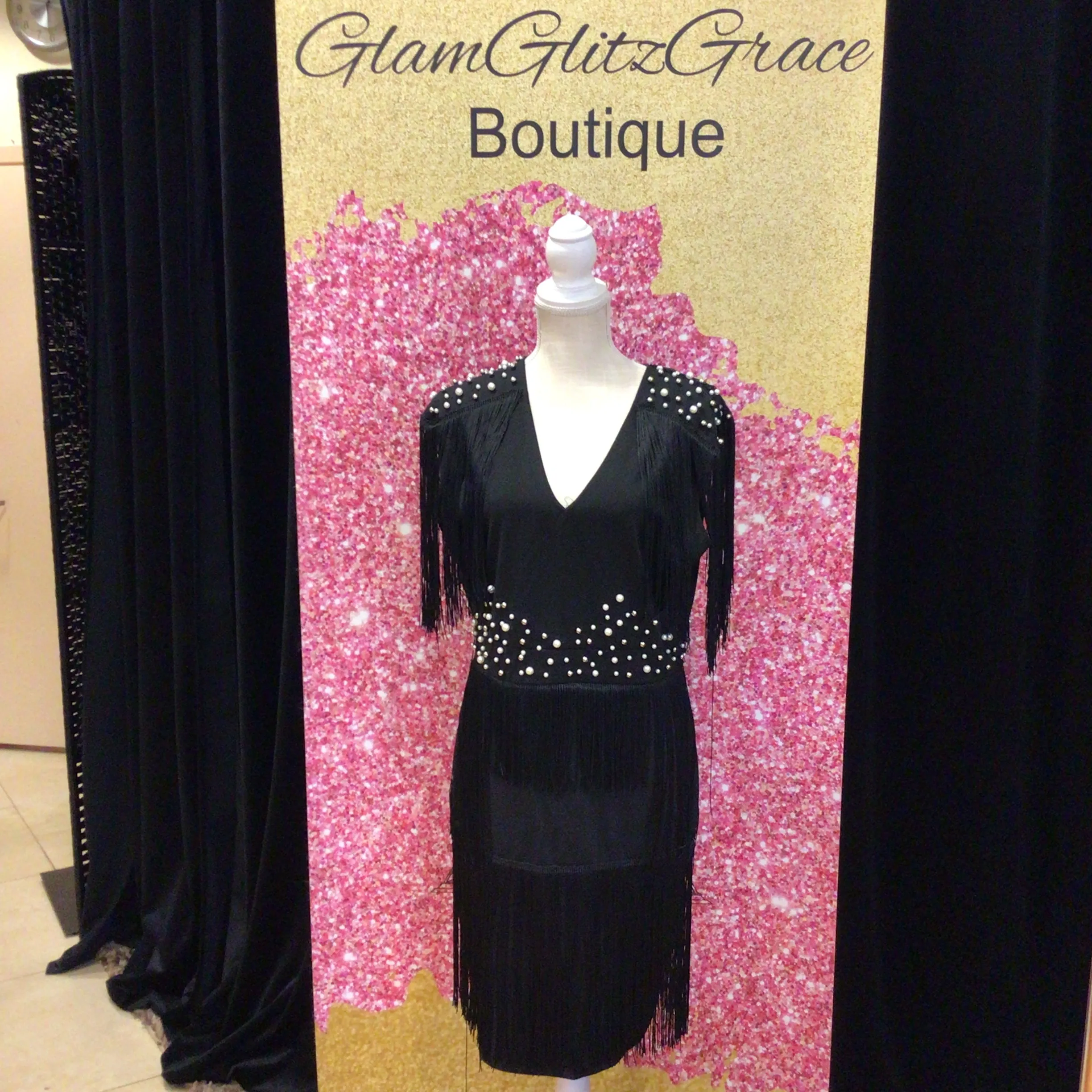 Fringed V Neck pearl dress