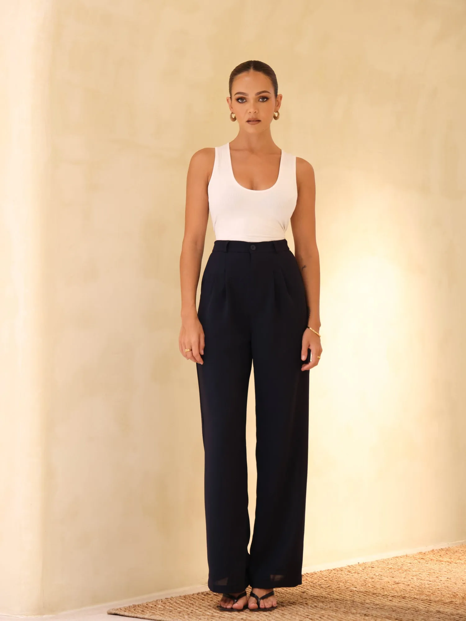 Front Pleated Straight Leg Pant
