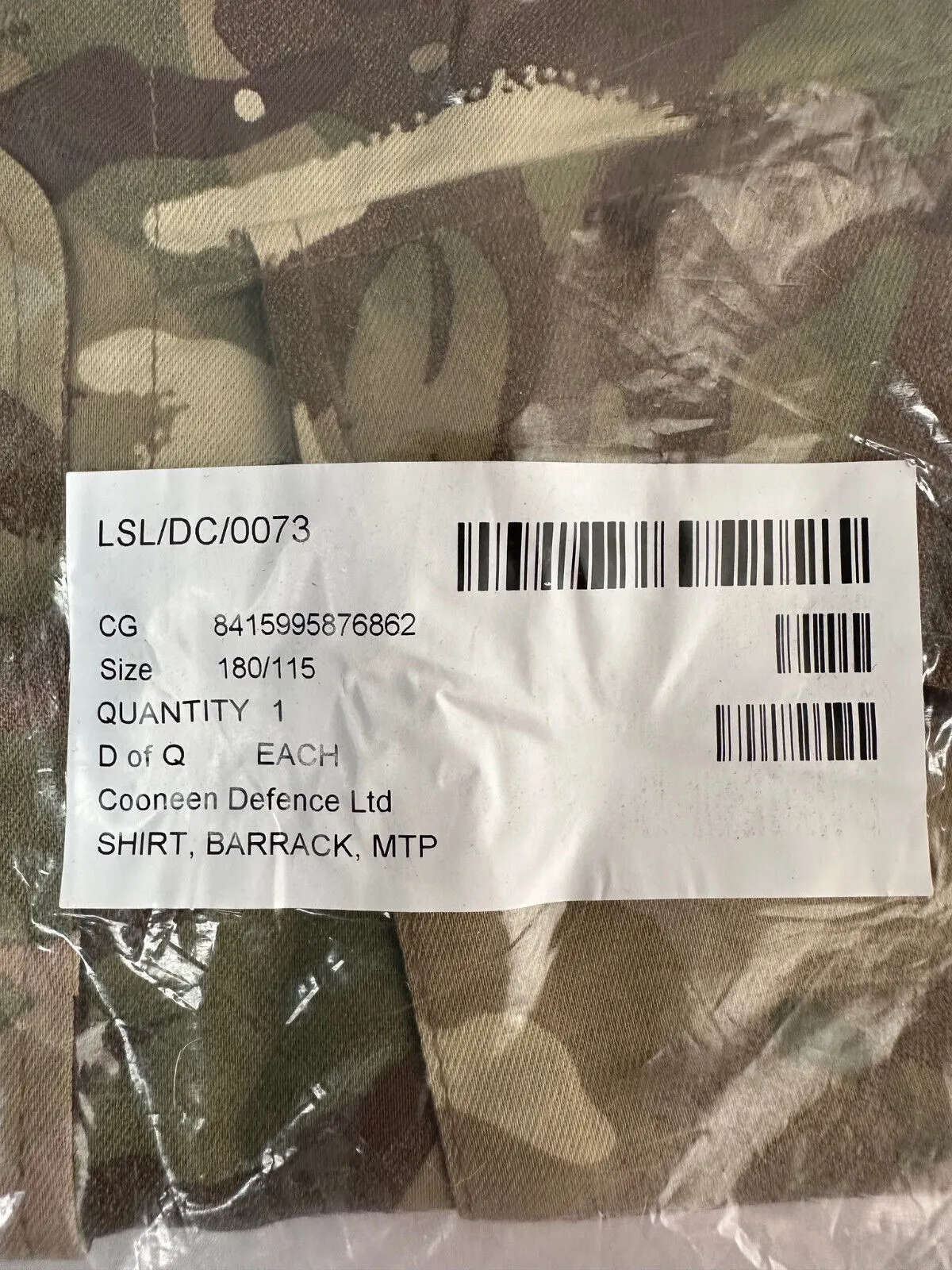 Genuine British Army MTP Barrack Shirt - Size 180/115 - New Old Stock