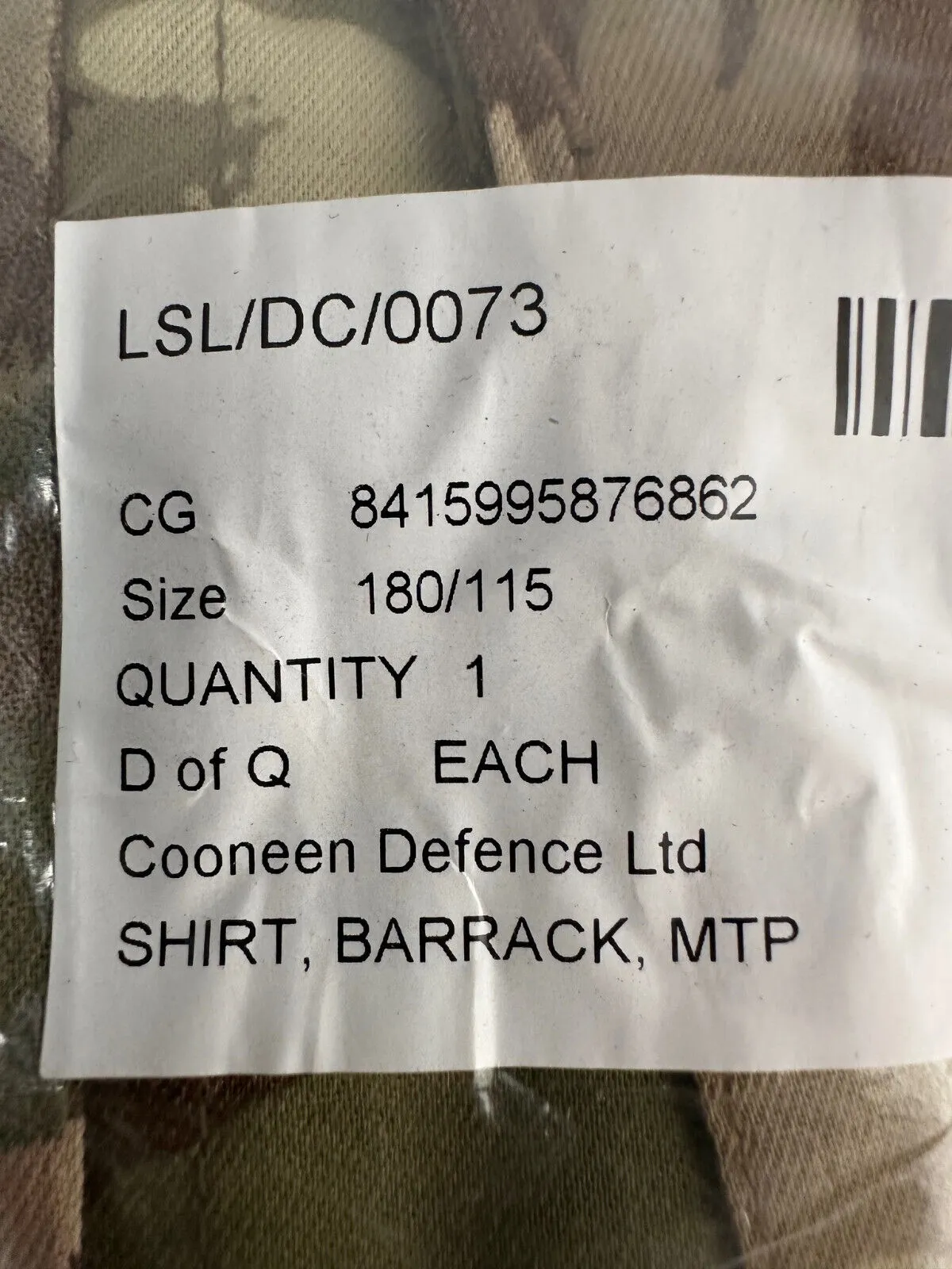 Genuine British Army MTP Barrack Shirt - Size 180/115 - New Old Stock