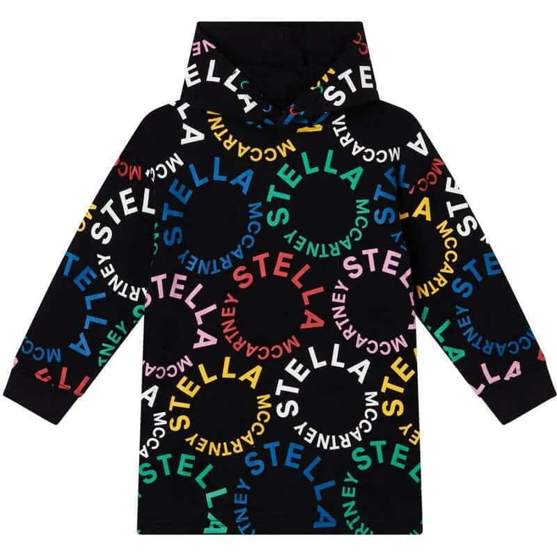 Girls Black Cotton Circle Logo Dress