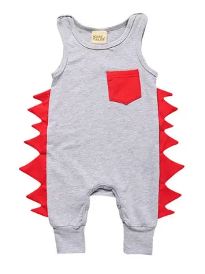 Grey Dino Baby Romper with Red Soft Dino Spikes
