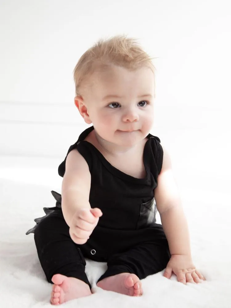 Grey Dino Baby Romper with Red Soft Dino Spikes