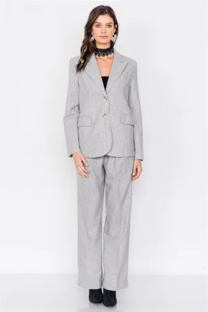 Grey Wool Blazer Office Chic Pleated High-waist Ankle Pant Set