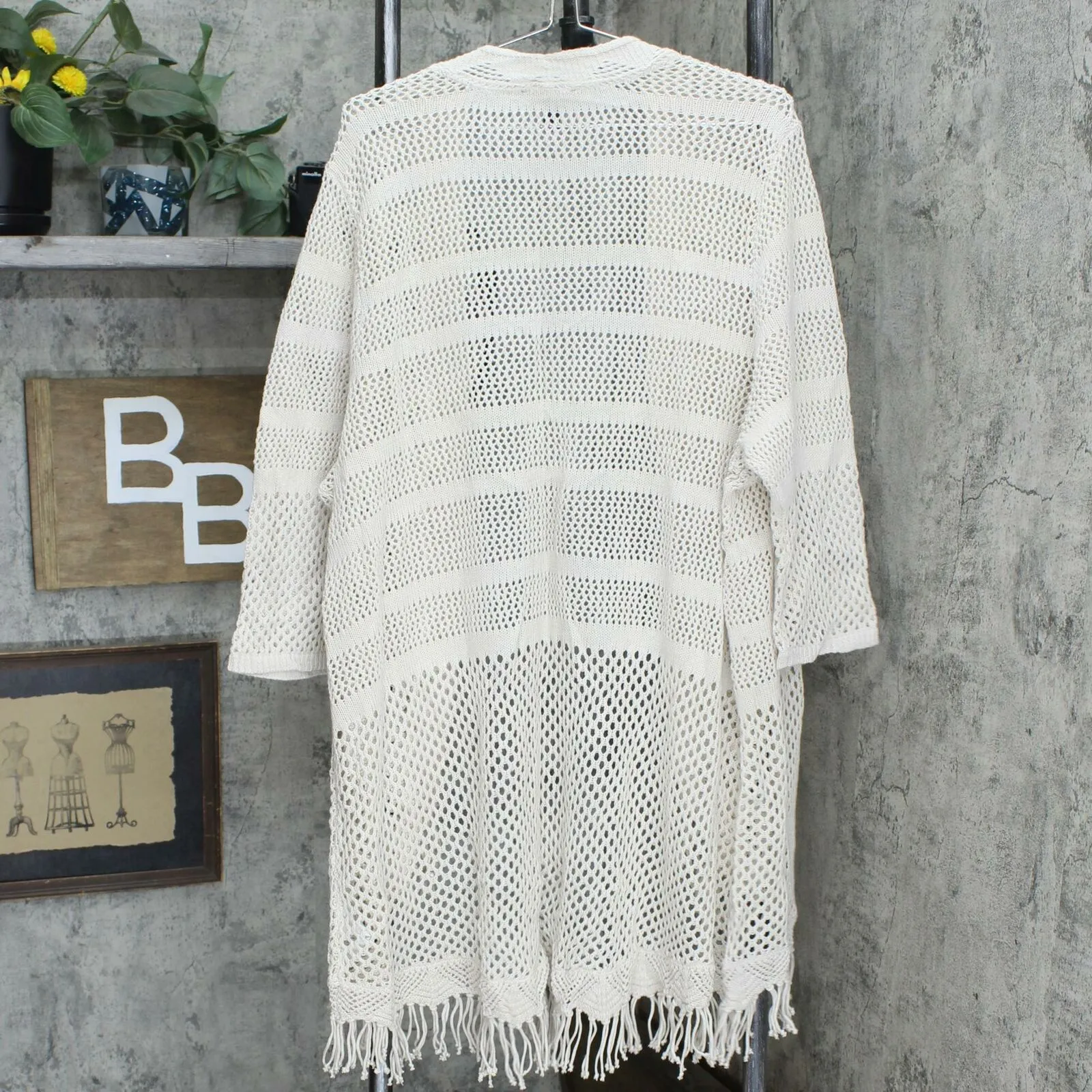 H by Halston Plus Size Draped Textured Knit Cardigan With Tassel Hem