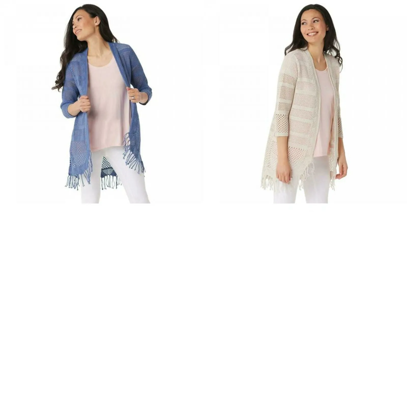 H by Halston Plus Size Draped Textured Knit Cardigan With Tassel Hem