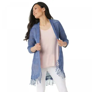 H by Halston Plus Size Draped Textured Knit Cardigan With Tassel Hem