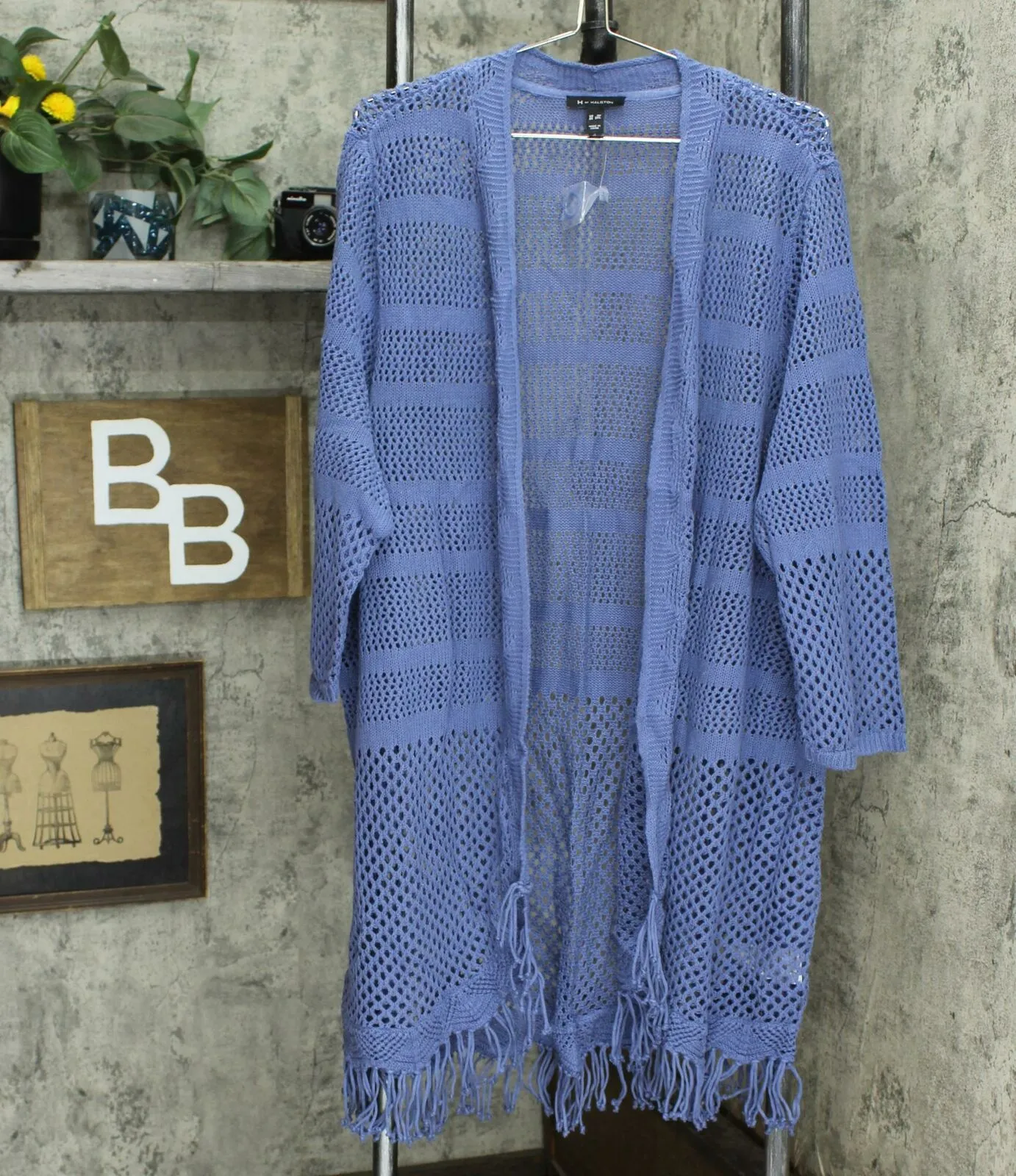 H by Halston Plus Size Draped Textured Knit Cardigan With Tassel Hem
