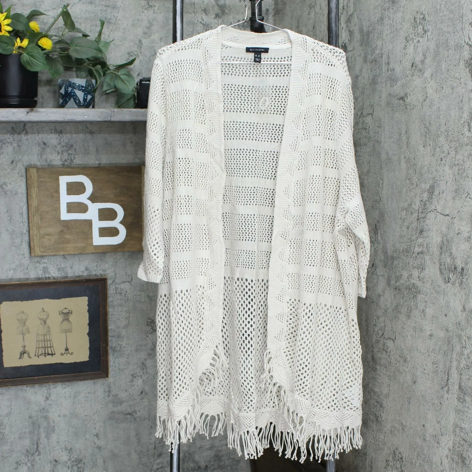 H by Halston Plus Size Draped Textured Knit Cardigan With Tassel Hem