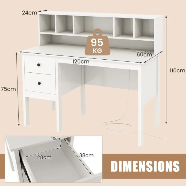 Heavy Duty Homework Desk | Storage Shelf | Hutch & Storage | Older Children & Adults | White