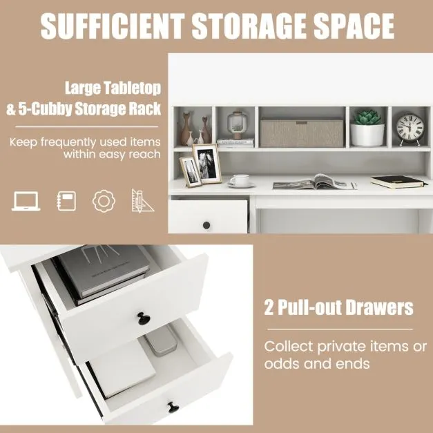 Heavy Duty Homework Desk | Storage Shelf | Hutch & Storage | Older Children & Adults | White