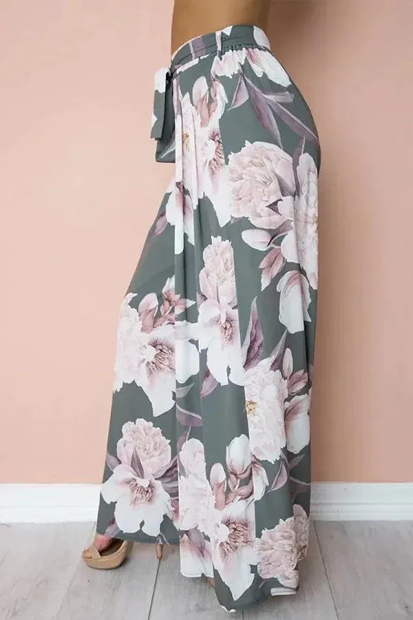 High waist loose printed casual wide-leg trousers