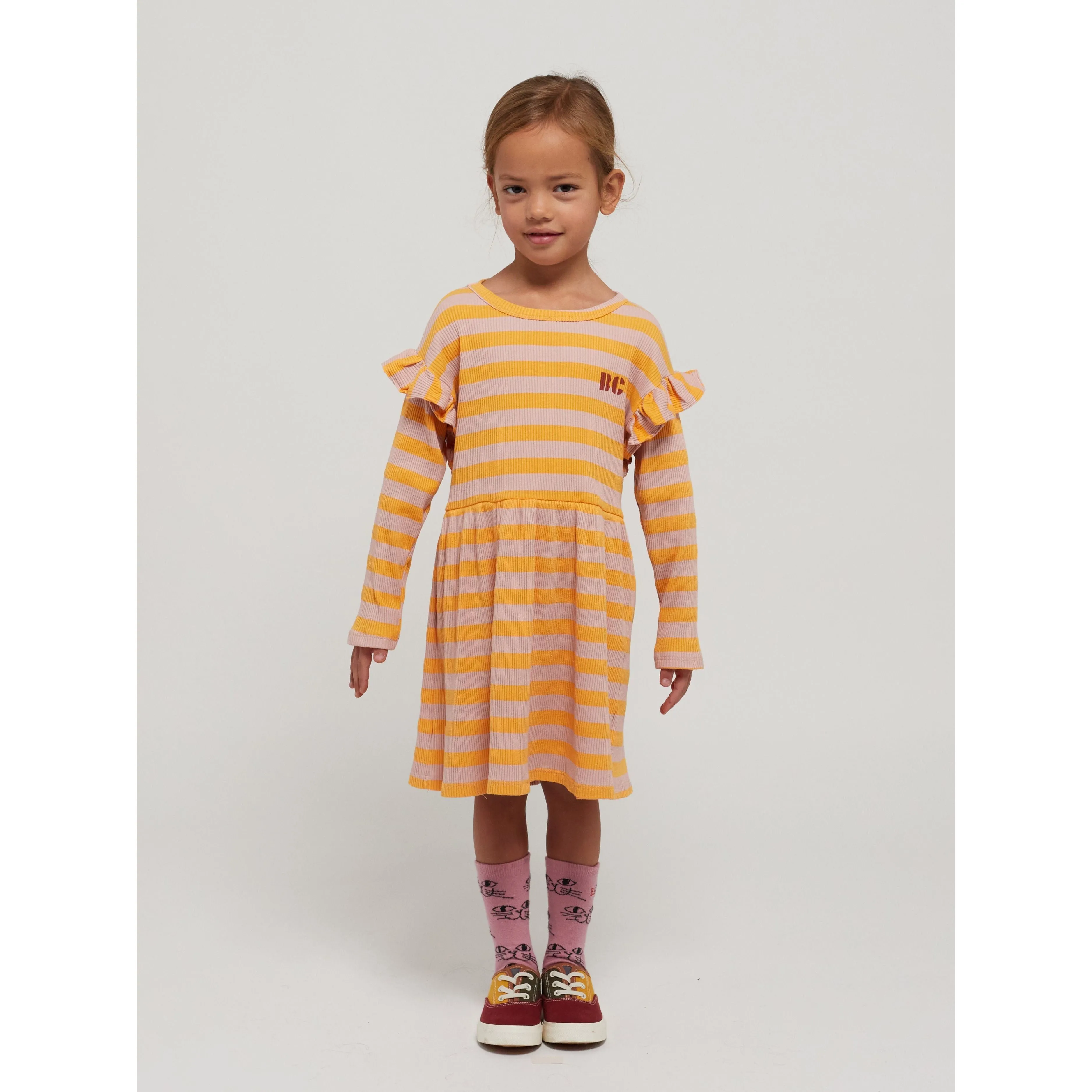 Horizontal Stripes Ruffles Dress