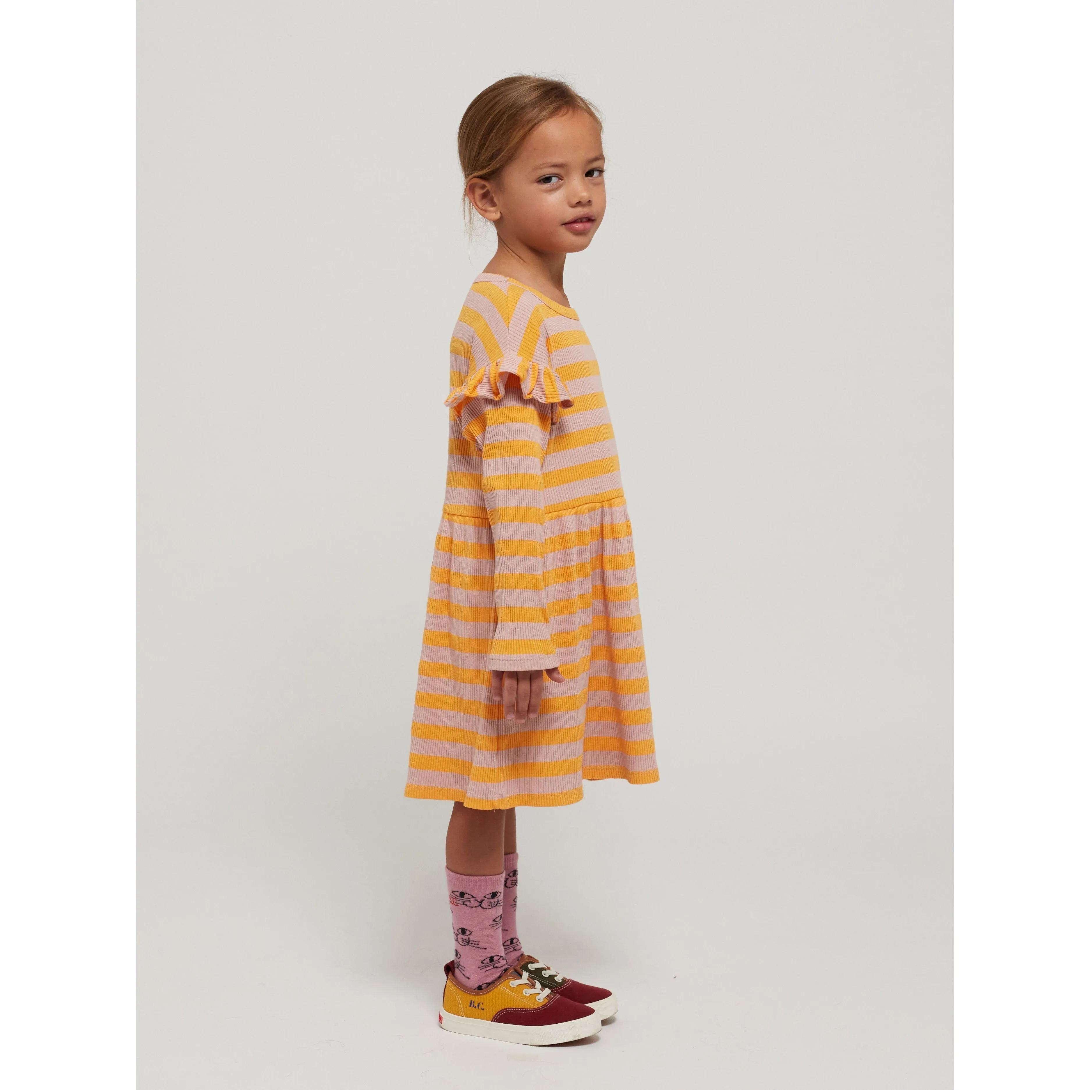 Horizontal Stripes Ruffles Dress