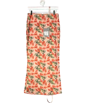 House of CB Pink Rose Print Satin Midi Skirt UK S