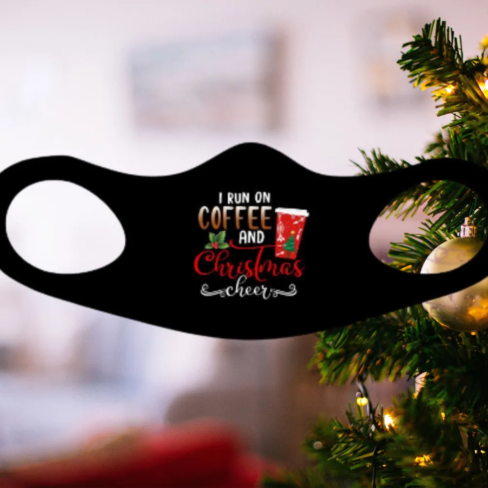I Run on Coffee and Christmas Cheer Fitted Face Mask And Covering