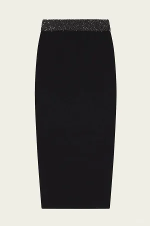 Jane Sequin Embellished Knit Midi Skirt in Black/Silver