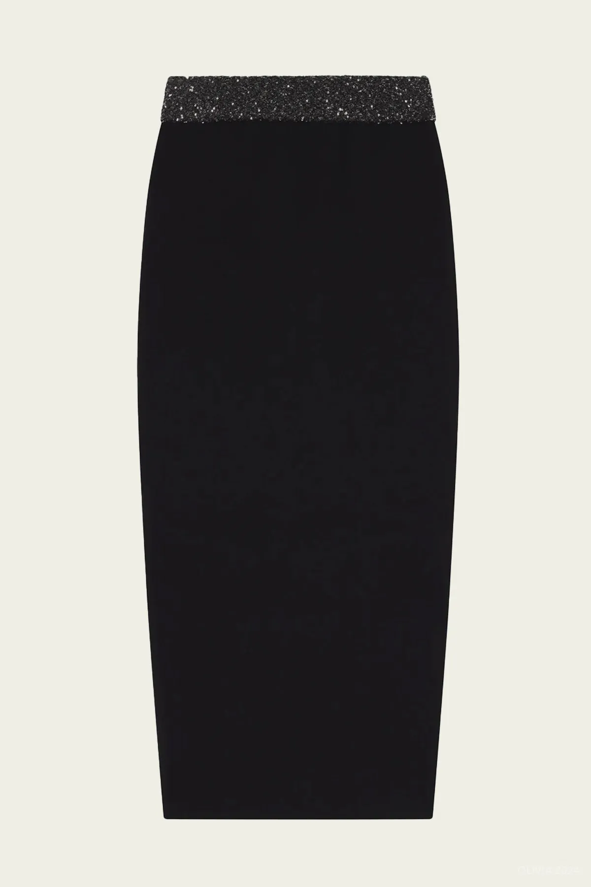 Jane Sequin Embellished Knit Midi Skirt in Black/Silver