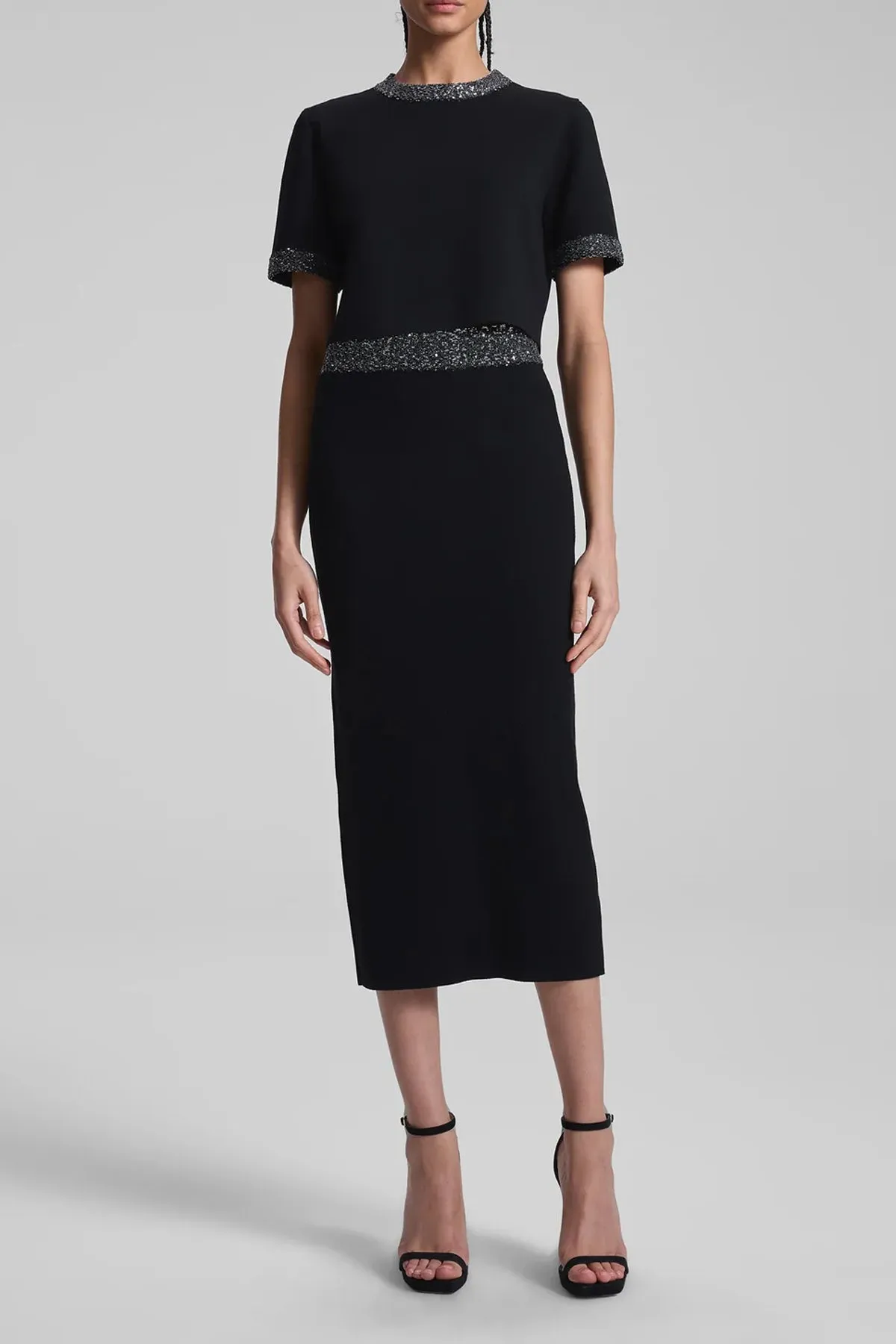 Jane Sequin Embellished Knit Midi Skirt in Black/Silver