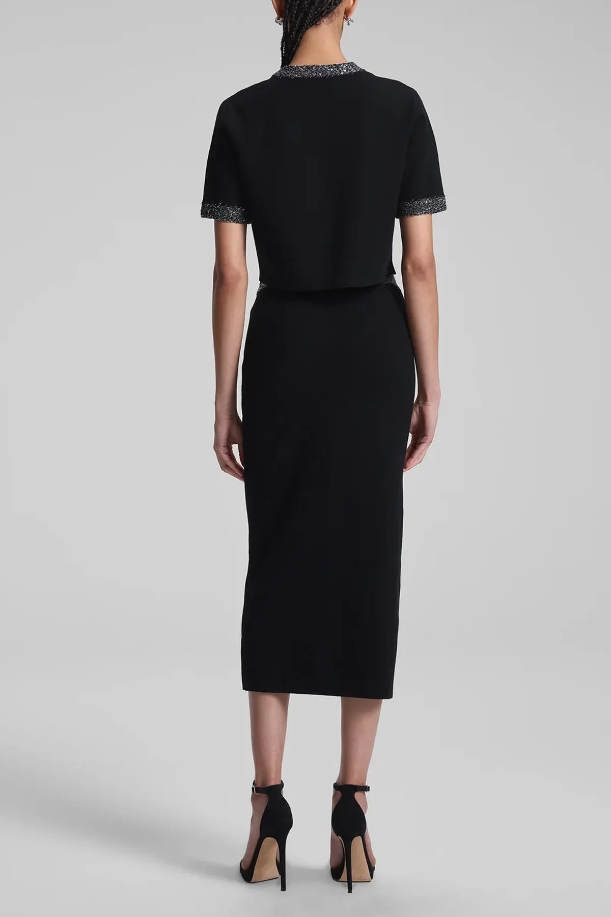Jane Sequin Embellished Knit Midi Skirt in Black/Silver
